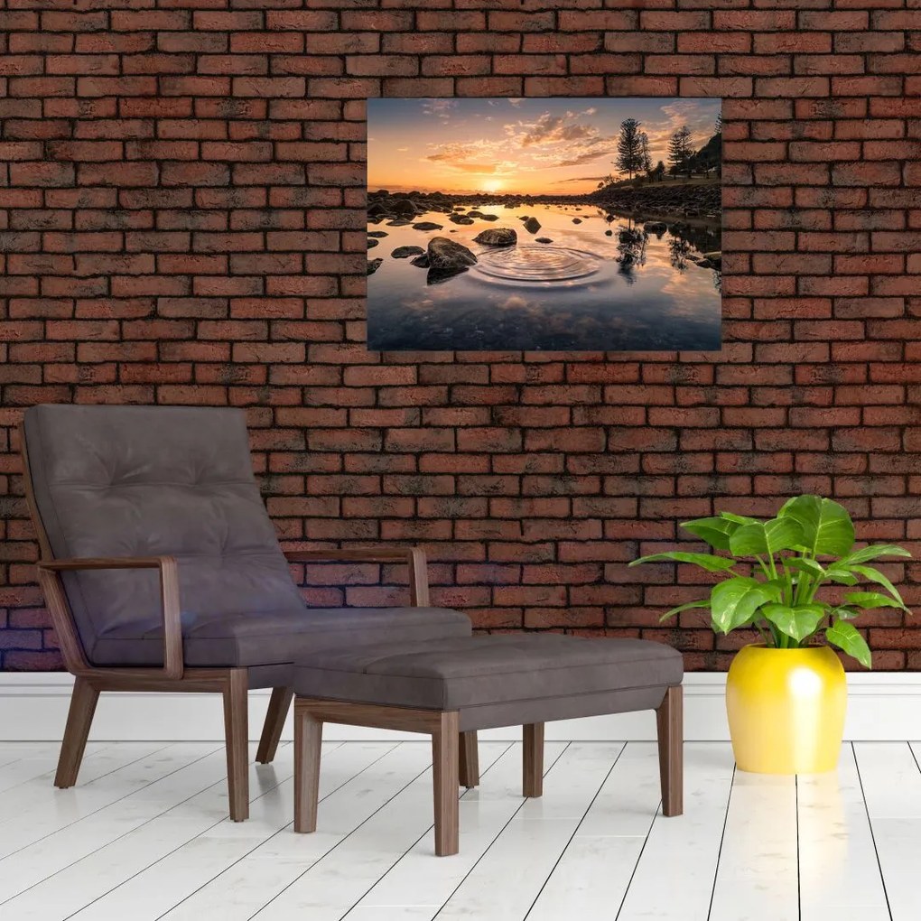 Obraz na szkle - Zachód słońca nad jeziorem (70x50 cm)