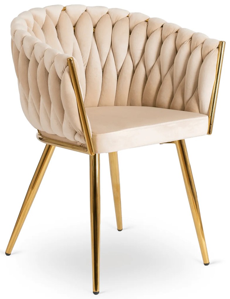 Krzesło Tapicerowane Plecione do Salonu CAPI Kremowe Welurowe do Toaletki Nowoczesne Glamour