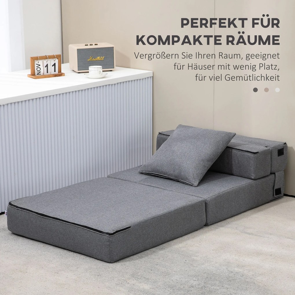 HOMCOM Rozkładana sofa Zdejmowany do czyszczenia Maksymalne obciążenie 100kg 70 cm x 70 cm x 61 cm Ciemnoszary | Aosom PL