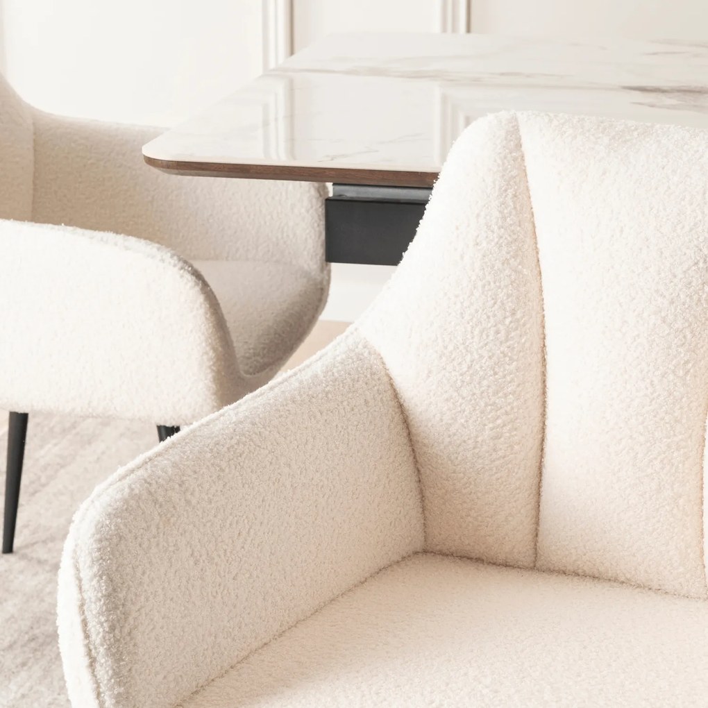 Krzesło Tapicerowane do Salonu NAWARA Kremowe Boucle Nowoczesne