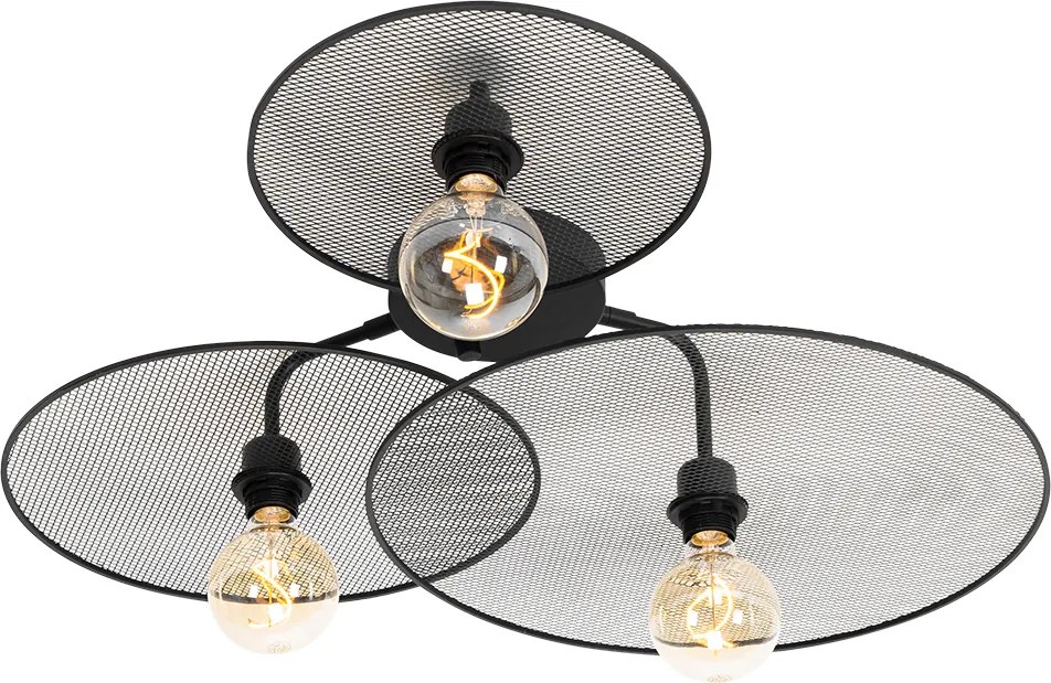 Designerska lampa ścienna czarna z siatką 3-punktowa - Jane