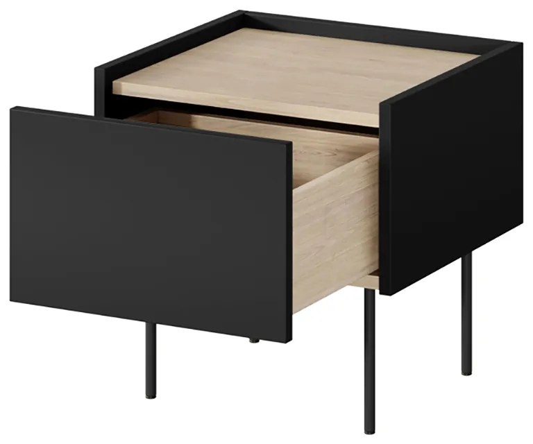Szafka nocna Desin z szufladą 45 cm - czarny mat / dąb nagano