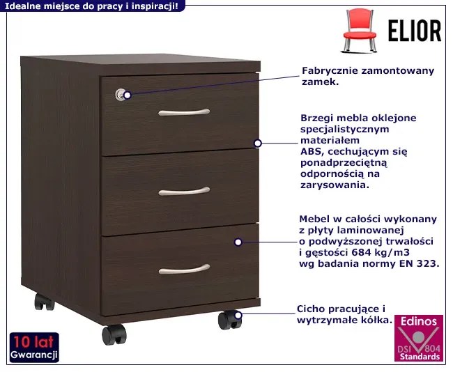 Klasyczny Kontenerek Biurowy Na Kółkach Wenge Edus