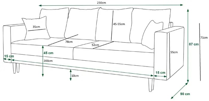 Zielona rozkładana sofa na nóżkach - Diamante