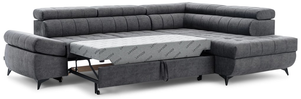 Narożnik prawostronny Valoris L z funkcją spania - grafitowy welur hydrofobowy Zetta 305