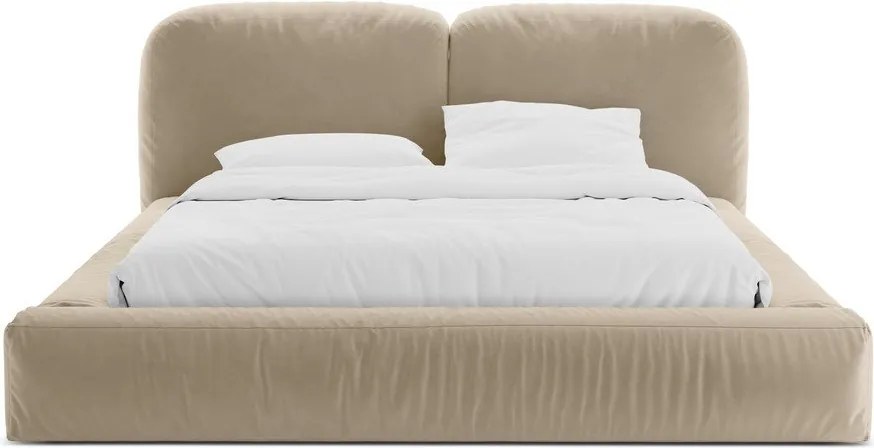 Beżowe tapicerowane łóżko dwuosobowe ze schowkiem i stelażem 200x200 cm Martina – Micadoni