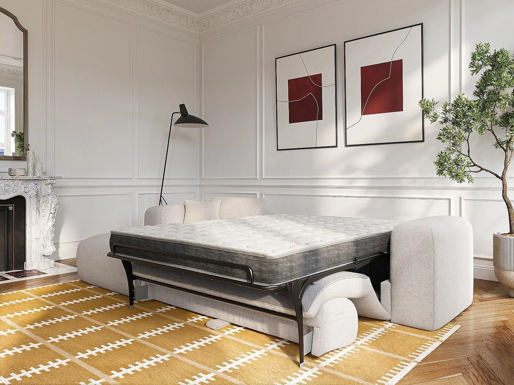 Kanapa narożna duża lewostronna  w kolorze beżowej tkaniny melanżowej - Materac 16 cm z pamięcią kształtu POGNI