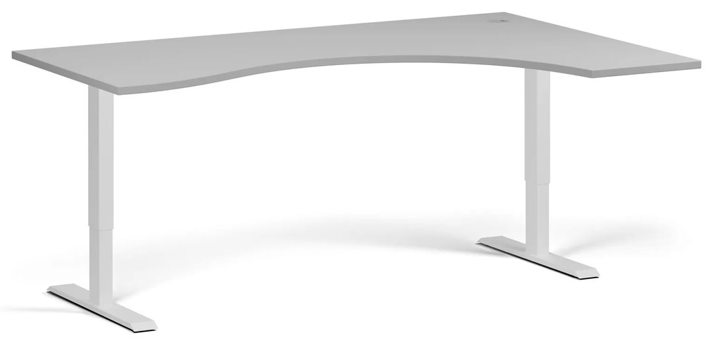 Ergonomiczne biurko z regulacją wysokości, 180x120 cm, 1 silnik, L/P, biała podstawa, szary