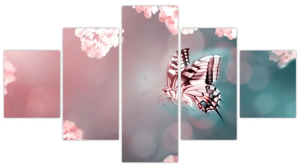 Obraz - Motyl wśród kwiatów (125x70 cm)