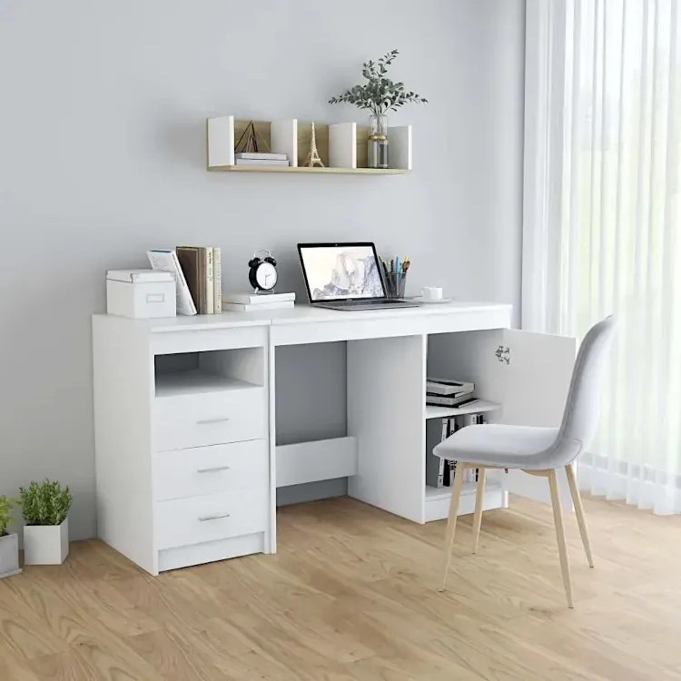 Białe funkcjonalne biurko z szufladami - M005