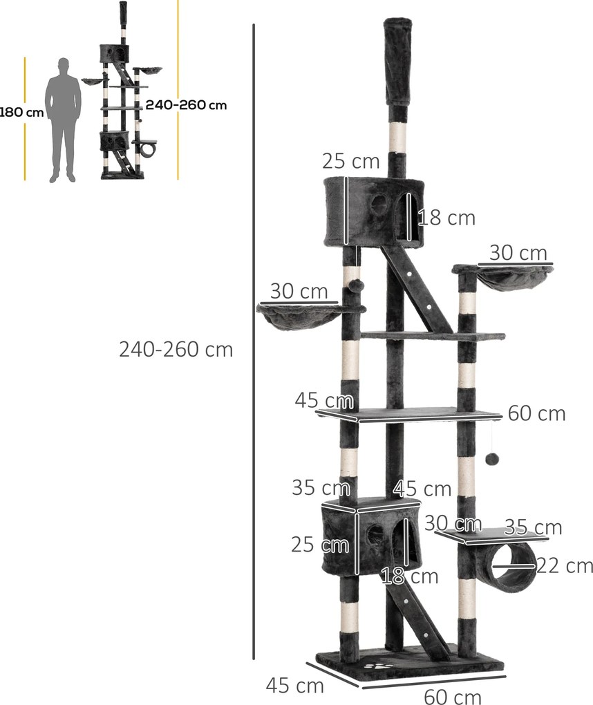 Drapak dla kota drzewko domek szary pawhut