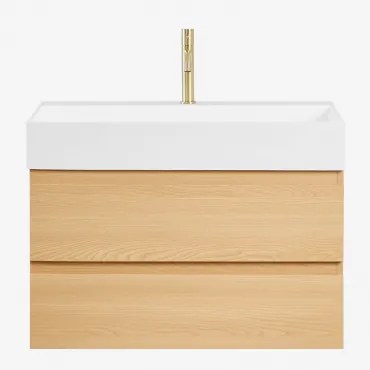 Zestaw Wiszących Mebli Łazienkowych Z Drewna I Forniru Jesionowego Zintegrowany Z Umywalką Ona Naturalna - Sklum