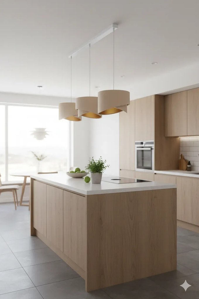 Beżowa potrójna lampa wisząca asymetryczna - S508 T8-N35