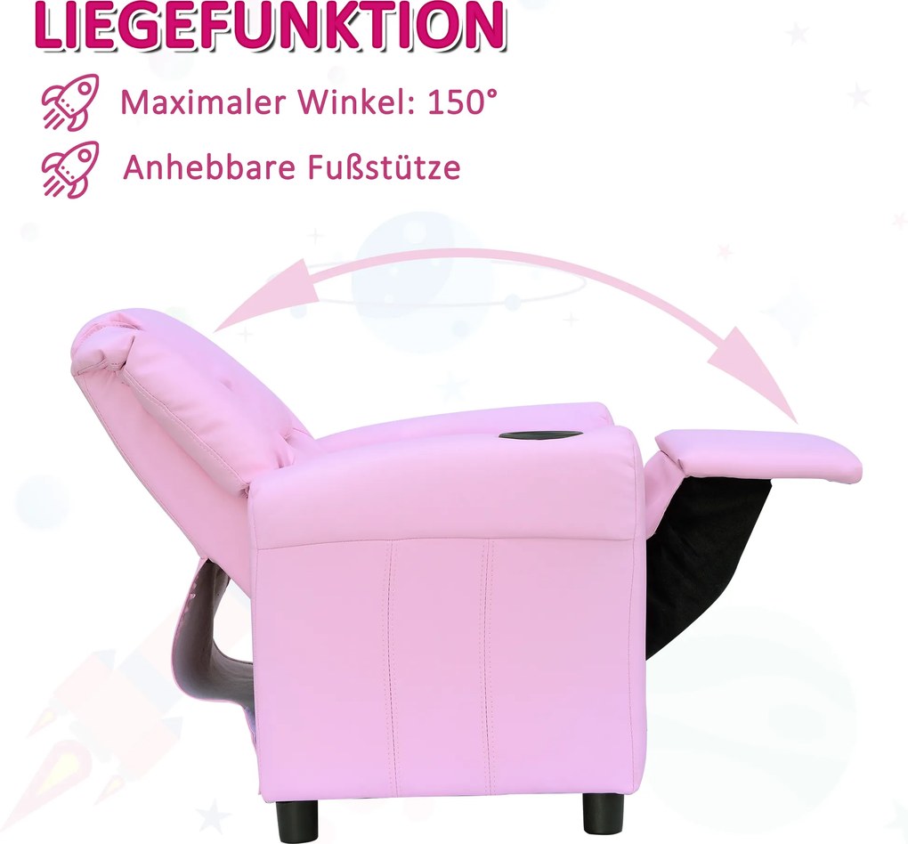 HOMCOM Fotel dziecięcy mini fotel sofa dla dzieci wiek 3-6 lat funkcja leżaka kolor różowy