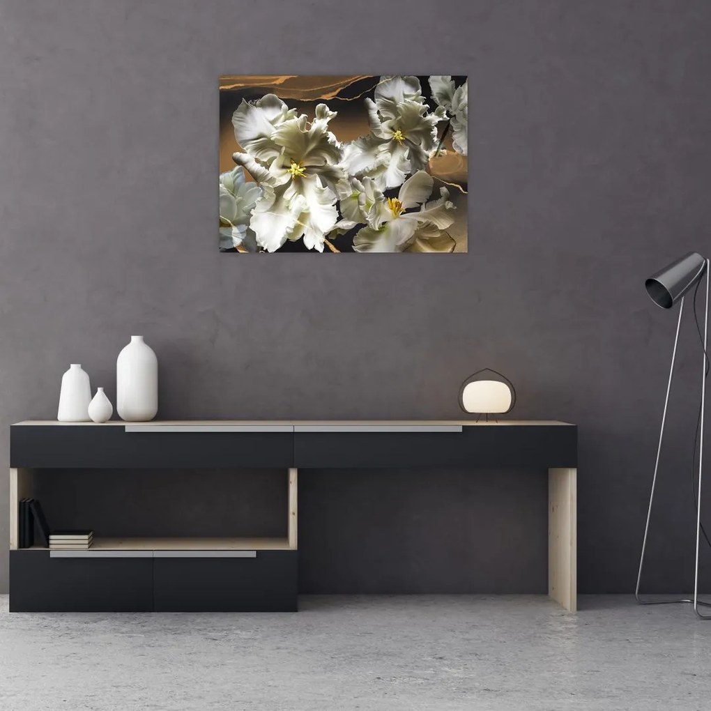 Obraz - Orchidea kwiaty na marmurowym tle (70x50 cm)