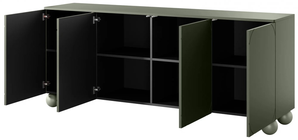 Komoda czterodrzwiowa Sonatia II 200 cm na nogach kulach - oliwka