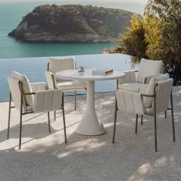Zestaw Okrągłego Stołu Ø90 Cm Z Cementu I Włókna Szklanego Melody Oraz 4 Tapicerowanych - Sklum