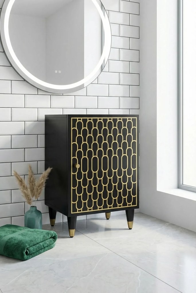 Czarna stojąca szafka łazienkowa w stylu retro R2-E75