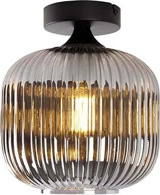Plafon art deco czarny z przydymionym szkłem - Karel