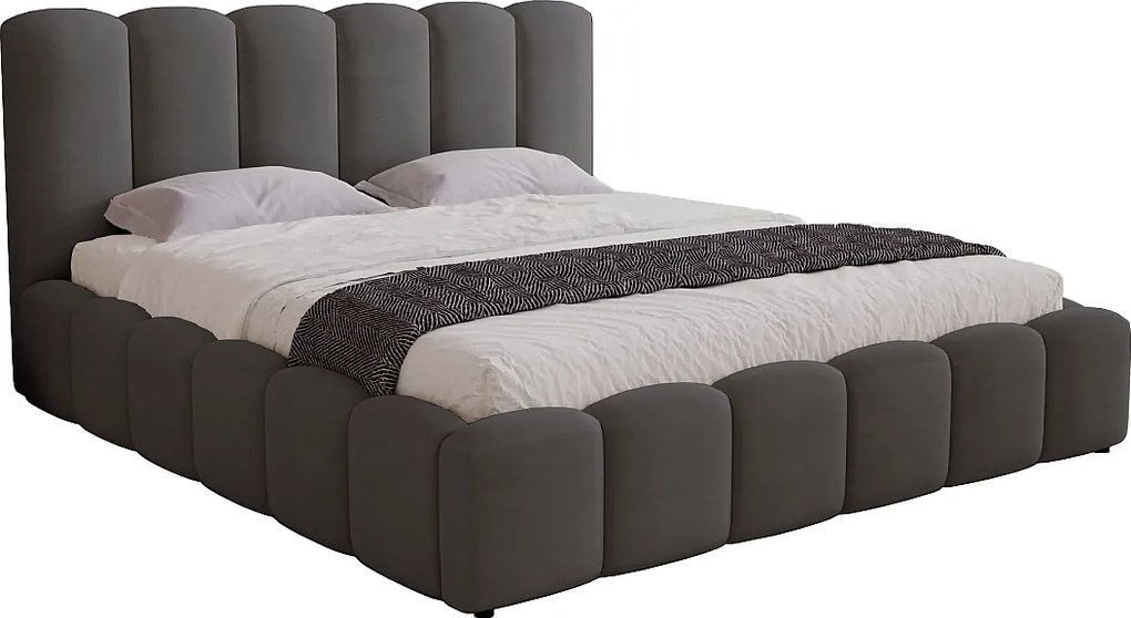 Łóżko tapicerowane 180x200 Florent - łóżko z pojemnikiem i stelażem metalowym - welur, ciemny szary (Magic Velvet 2271)