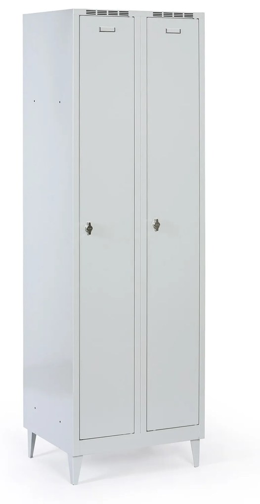 Metalowa szafka ubraniowa na nogach, 2-drzwiowa, 1920 x 600 x 500 mm, zamek obrotowy, drzwi szare