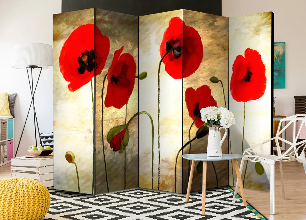 Parawan akustyczny Kwiaty 225x172 cm 5-częściowy beżowy ARTGEIST B
