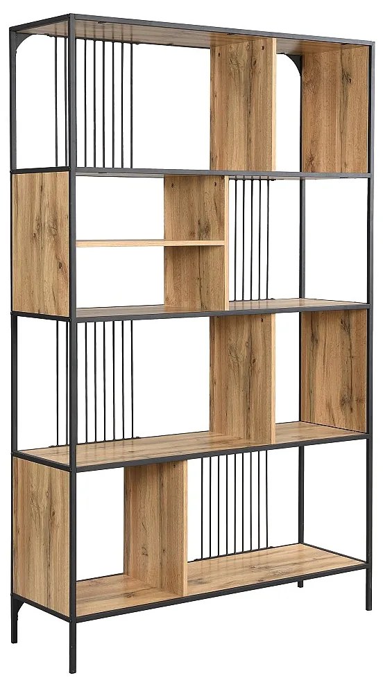 Półka z 9 wnękami z MDF i stali - Naturalny i Czarny - LEMAVIA