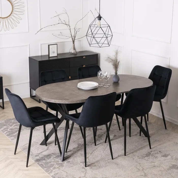 Stół Okrągły Rozkładany DORIAN 80-160 cm Beton/Czarny Nowoczesny Loft