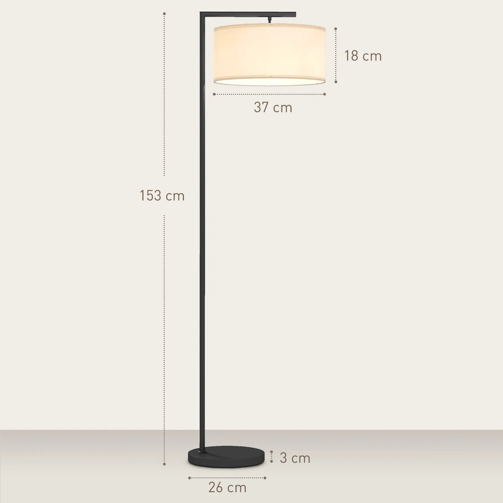 HOMCOM Lampa stojąca, lampa stojąca, oprawka E27, czarny, biały abażur z tkaniny, włącznik nożny, żelazo, 47 x 37 x 153 cm | Aosom PL