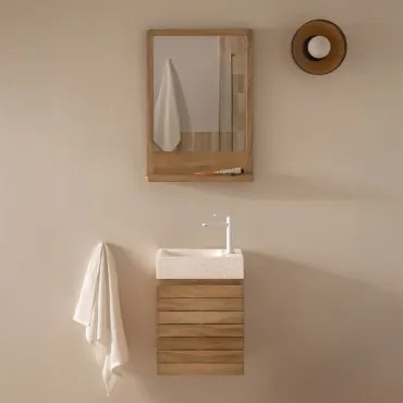Zestaw Wiszących Mebli Łazienkowych Z Drewna Tekowego Z Umywalką Zintegrowaną Z Cementu Napier Drewno Tekowe & Drewno - Sklum