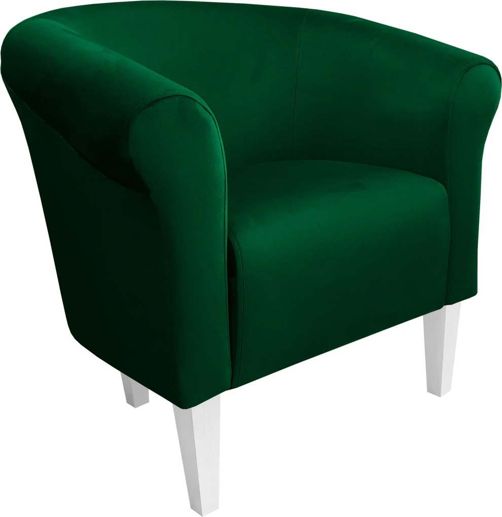 Fotel Milo tkanina Welur wygodny fotel tapicerowany do salonu i sypialni : Kolor nogi - Biała, Kolor tkaniny - VELVET - MG25, Wysokość nogi - 20 cm