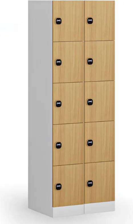 Szafka skrytkowa S1, 5 schowków, 1850 x 300 x 500 mm, zamek RFID, drzwi laminowane, dąb naturalny