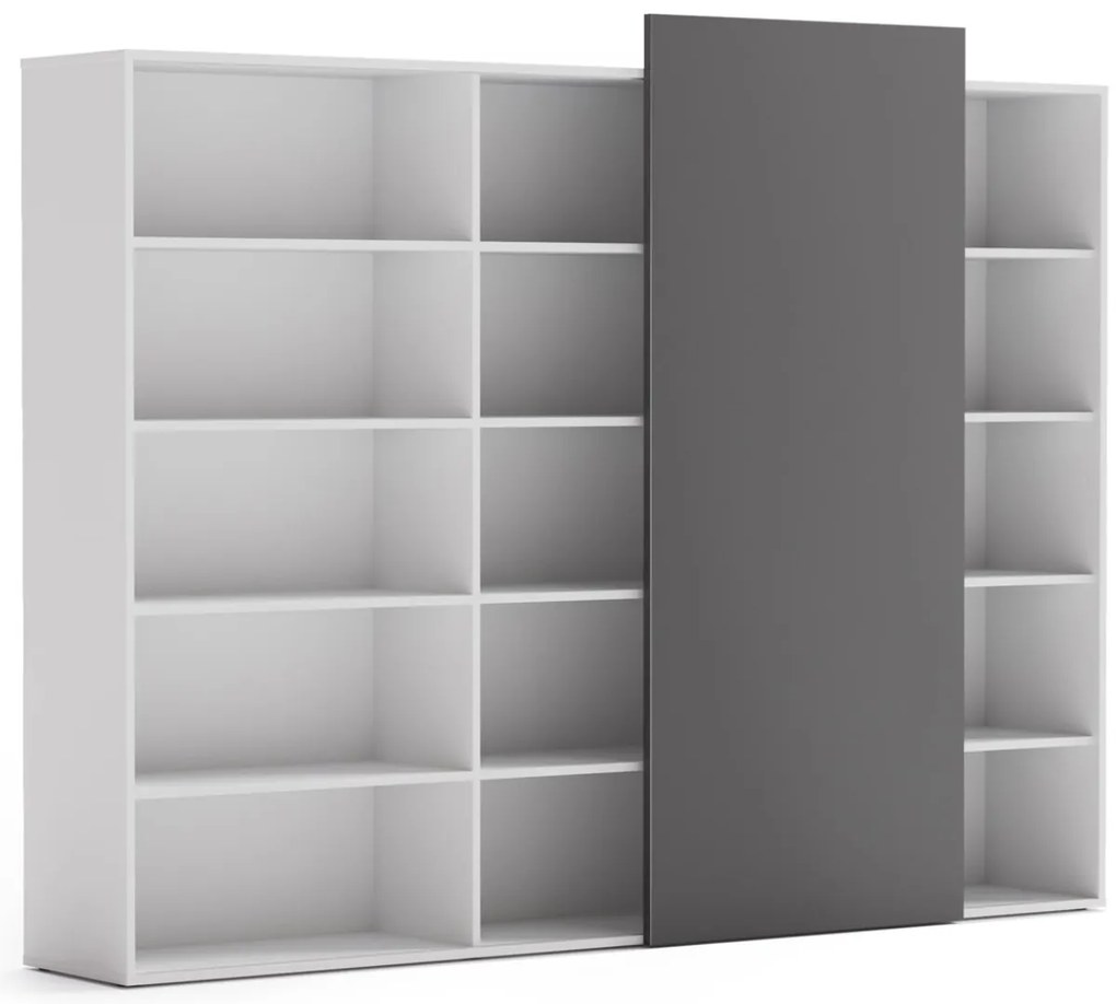 PLAN Regał biurowy wysoki długi BLOCK, 2390 x 400 x 1748, Biały / grafitowy