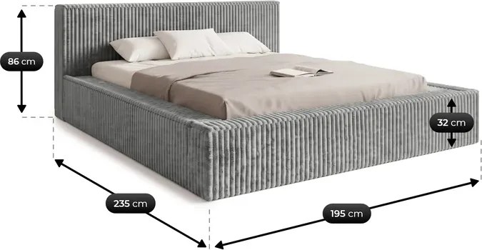 Łóżko Tapicerowane 160x200 cm SOLME z Pojemnikiem Szare Sztruksowe Japandi