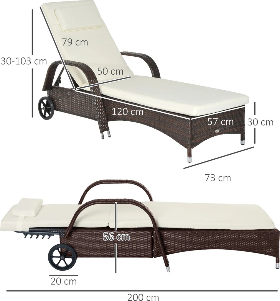 Outsunny mobilny leżak ogrodowy leżak leżak rattanowy mebel ogrodowy brązowy
