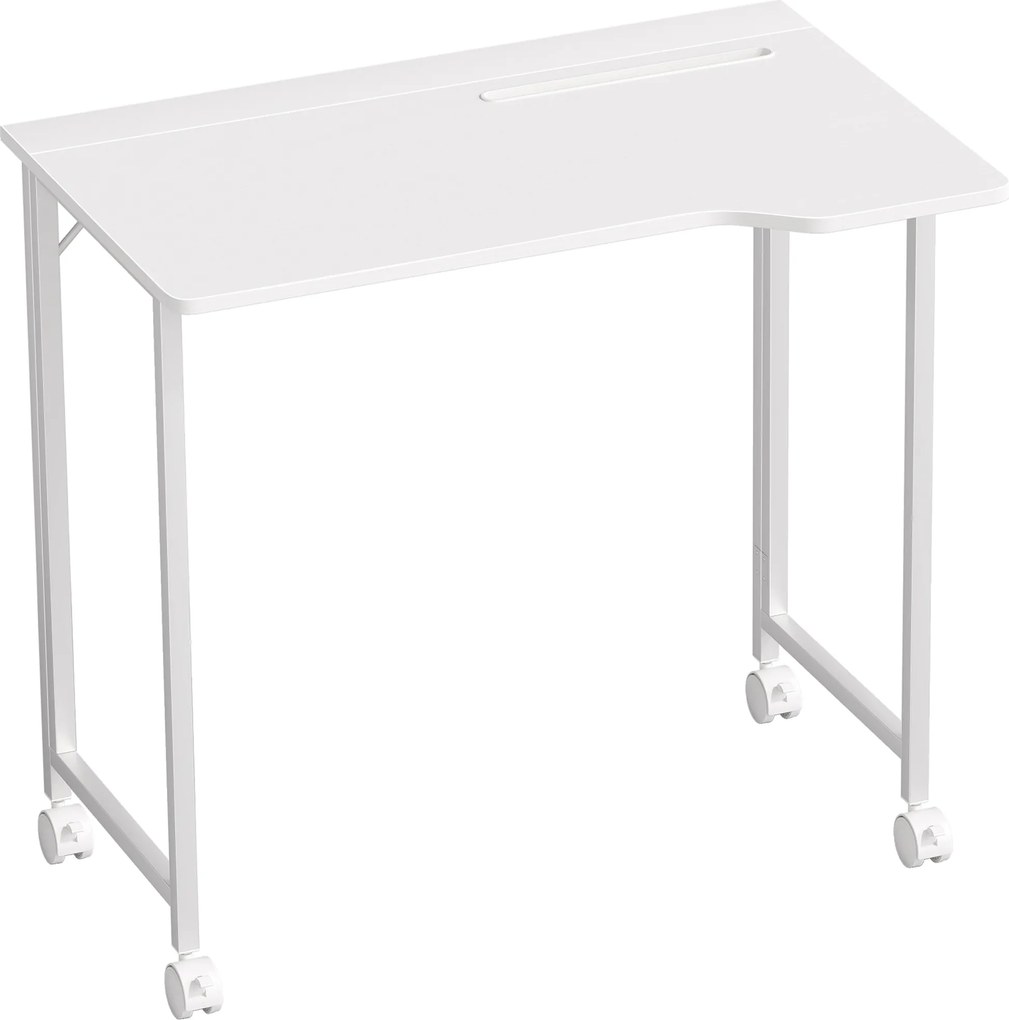 HOMCOM Biurko, składane biurko komputerowe, oszczędzające miejsce biurko na kółkach, szczelina na urządzenia, 80 x 52 x 75 cm, Biały | Aosom PL