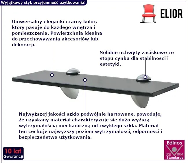Czarna solidna półka szklana 30x10 - Imker