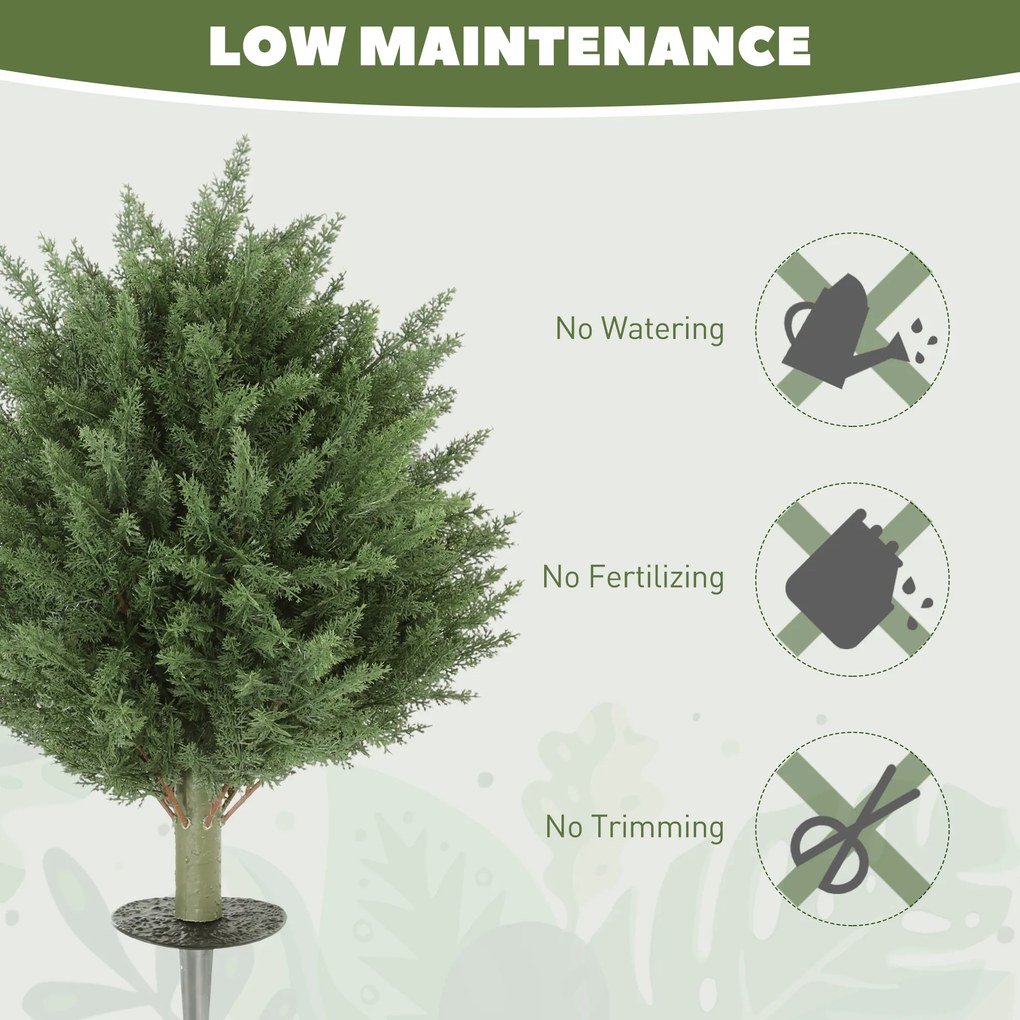 HOMCOM Zestaw 2 szt. sztuczne rośliny, odporna na UV sztuczna zypresa z 387 liśćmi i kołkiem do ziemi, Ø40 x 60H cm, zielony