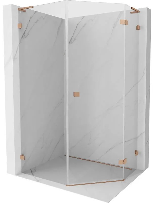 Mexen Lunar L kabina prysznicowa pięciokątna uchylna prawa 90 x 100 cm, transparent, miedź szczotkowana - 831L-090P-100L-65-00-P