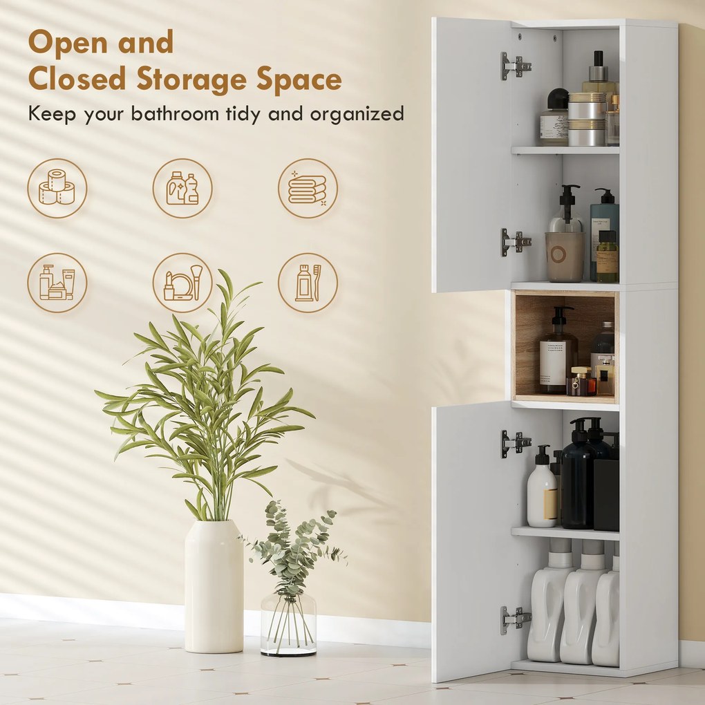 HOMCOM szafka łazienkowa, stojąca z 2 drzwiczkami i otwartą półką, biała | Aosom PL