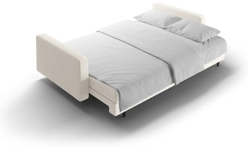 Kremowa rozkładana sofa ze schowkiem z materiału bouclé 222 cm Bali – Cosmopolitan Design
