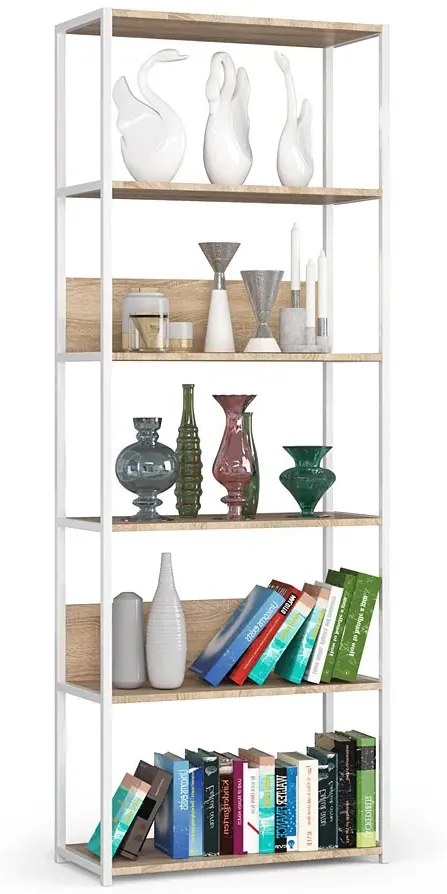 Otwarty regał do kuchni biały + dąb artisan - Shira 4X
