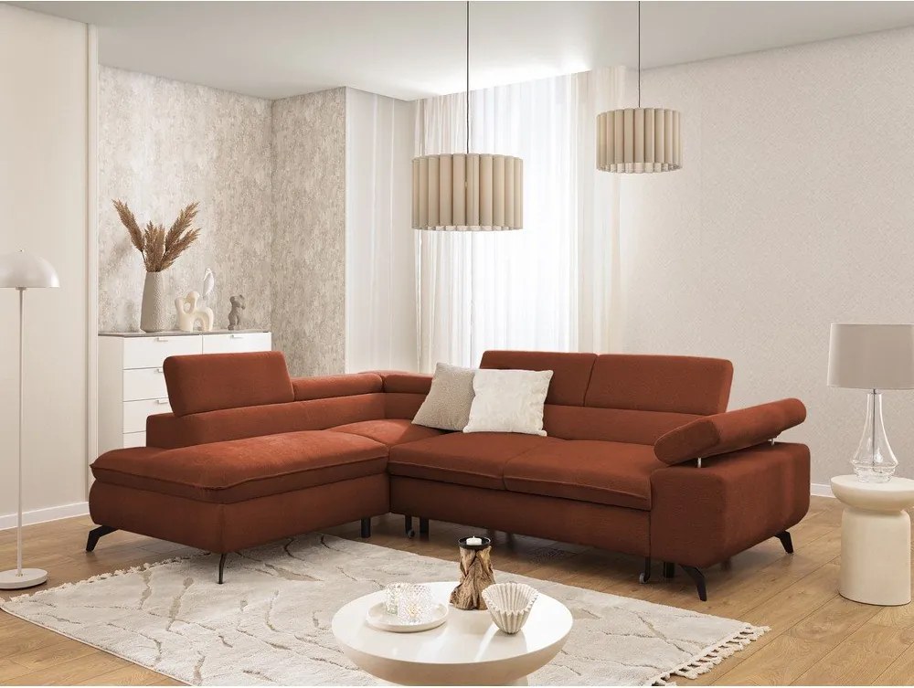 Narożnik z tkaniny szenilowej w kolorze terakoty (lewostronny/w kształcie litery L) Marbeya – Ropez