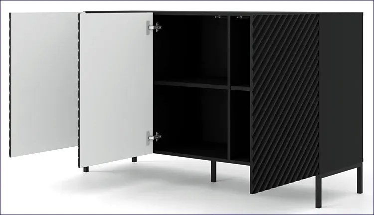 Komoda modern glamour czarny mat + czarne nóżki - Resa 3X