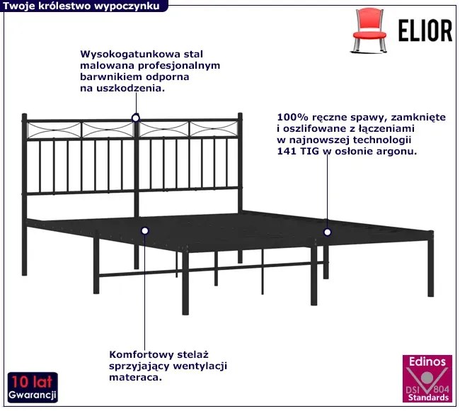 Czarne metalowe łóżko loftowe 140x200 cm P5-Z94