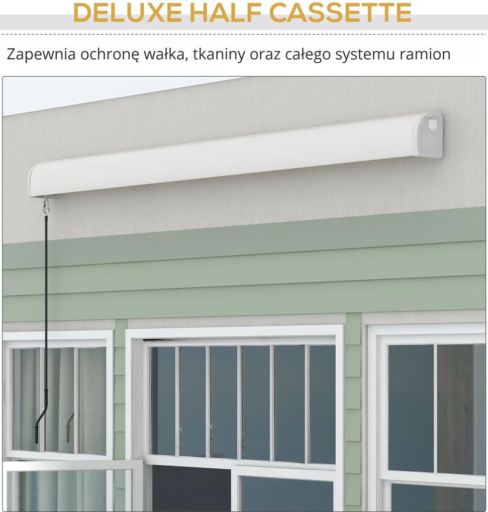 Outsunny Markiza, elektryczna/ręczna wysuwana, pełna kasetonowa, pilot zdalnego sterowania, rama aluminiowa, 3 x 2,5 m, Jasnoszary