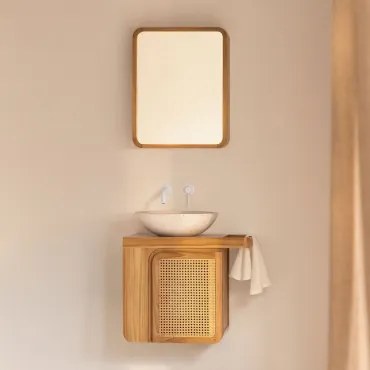 Zestaw Wiszących Mebli Łazienkowych Z Drewna Tekowego Georgy Drewno Tekowe & Cement - Sklum