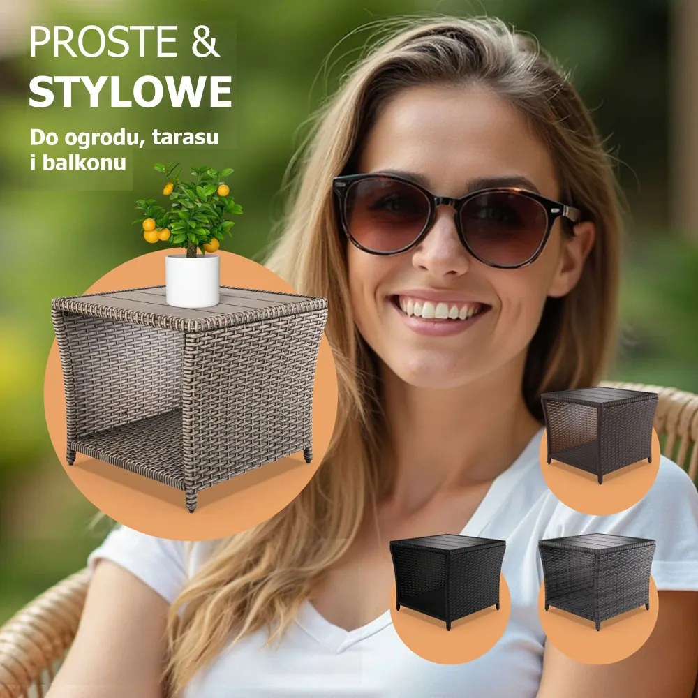 Stolik pomocniczy polirattanowy ROCCO, 40x45x45cm, kremowy Casaria