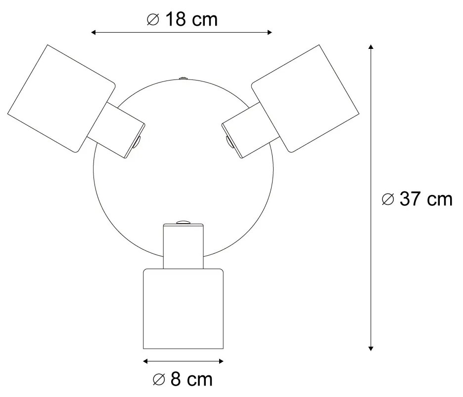 Nowoczesna lampa sufitowa czarna z okrągłym przydymionym szkłem 3-źródła światła - Cilin Nowoczesny Oswietlenie wewnetrzne