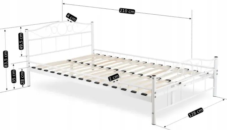 Białe metalowe łóżko z zagłówkiem 120x200 A7-B26